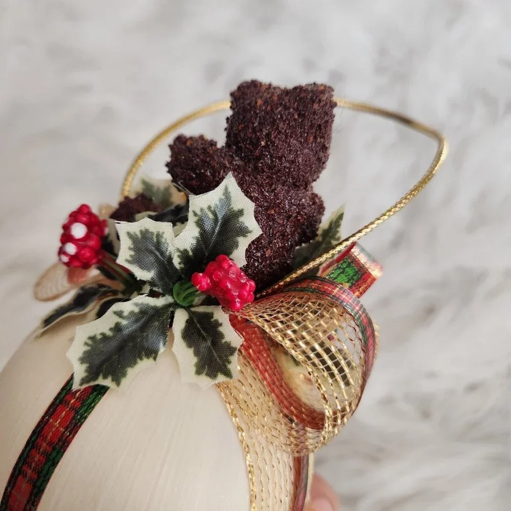 Vintage Christmas Tree Ornament Bear Bell‎ Ribbon